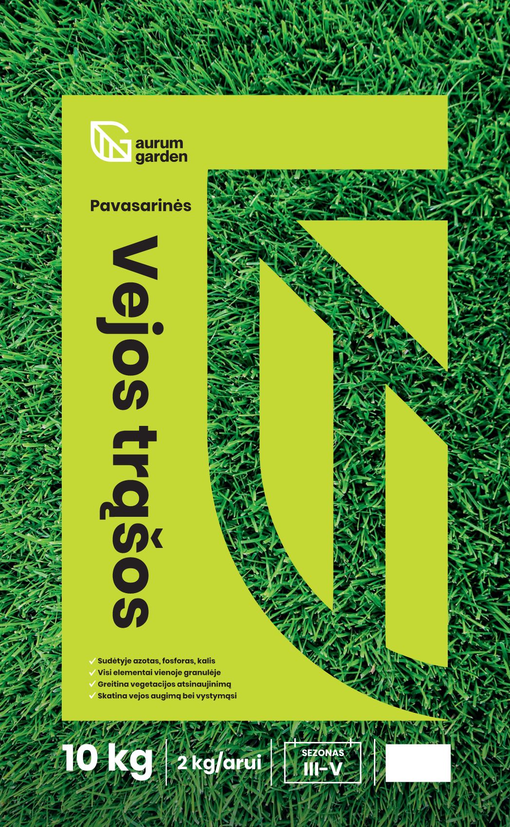 Pavasarinės vejos trąšos NPK 18-11-13 (7) – produkto pakuotė vešliam ir žaliam vejos augimui